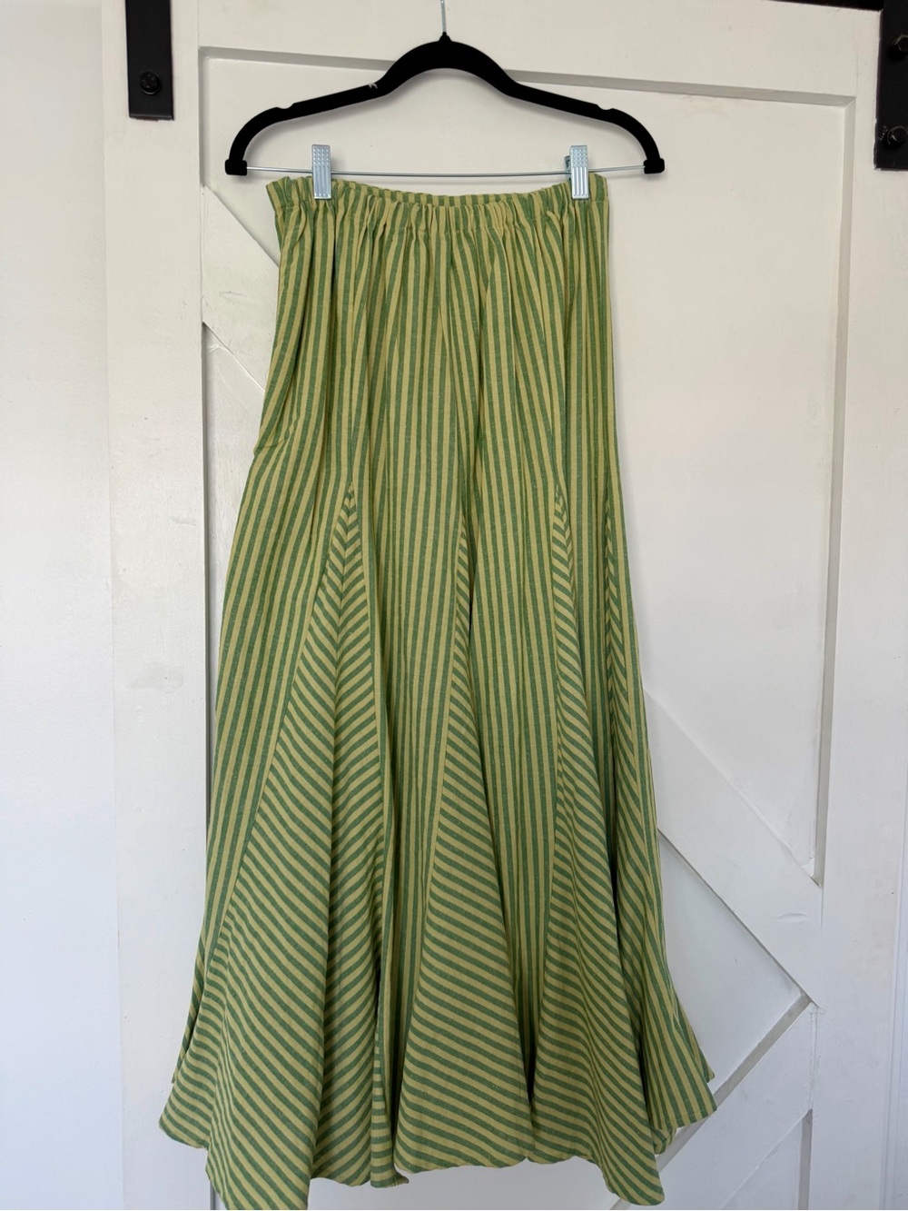 Light Green Striped Maxi Skirt with Elastic Waist